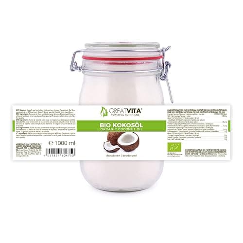 GreatVita Kokosöl, Geschmacksneutral (desodoriert), 1000 ml im Bügelglas zum Kochen Braten Backen thumbnail 4
