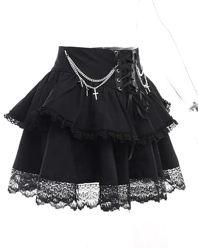 TSMNZMU Womens Gothic Mini Skirts High Waist Punk Grunge Pleated Skirts Harajuku Lolita Skirt Mall Goth Emo Skirt thumbnail 4