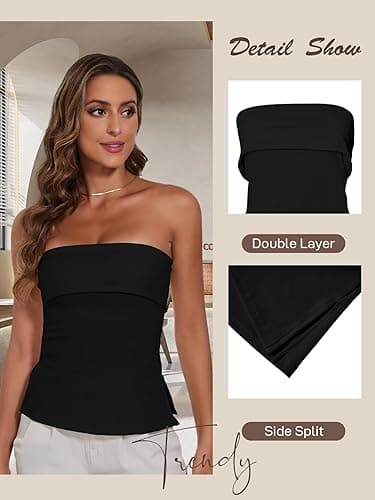 Strapless Tube Tops for Women Backless Going Out Bandeau Top Sexy Trendy Off Shoulder Side Split Summer Bustier Tops thumbnail 3