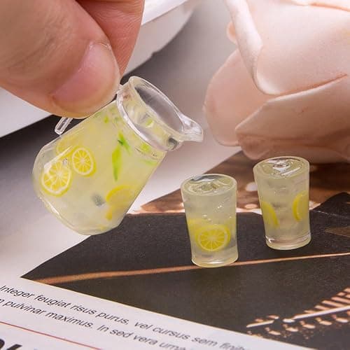 WSDMAVIS 1Set Charming Miniature Lemonade Set with Pitcher Bottles for Fairy Garden Decor Realistic Mini Kitchen Accessories Cute Resin Charms for Beverage Ornaments Model thumbnail 5