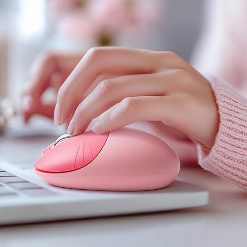 Lomiluskr Cute Cat Wireless Mouse, Lightweight Soundless Mice, 2.4G Wireless Mice, Candy Colors, Kawaii Mouse for Girls and Kids (Pink) thumbnail 9