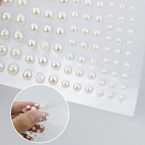 Lot de 660 perles autocollantes demi-rondes colorées et blanches à dos plat pour maquillage, maquillage, téléphone, loisirs créatifs, fabrication de cartes, scrapbooking (4 feuilles) thumbnail 3