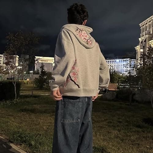 YELLOOP Y2k Cherry Blossom Zip Up Hoodie Women Men Fall Baggy Alt Embroidered Sweatshirt thumbnail 4