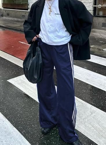 UAURORAO Women Y2k Track Pants Baggy Striped Joggers Sweatpants Elastic Waist Color Block Parachute Pants with Pockets thumbnail 4