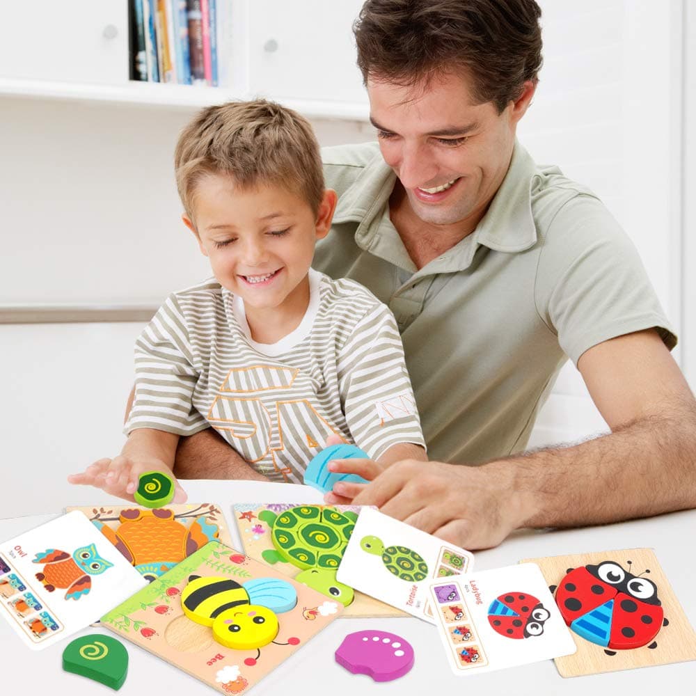 Toddler Puzzles, Wooden Jigsaw Animals Puzzles for 1 2 3 Year Old Girls Boys Toddlers, Educational Preschool Toys Gifts for Colors & Shapes Cognition Skill Learning thumbnail 6