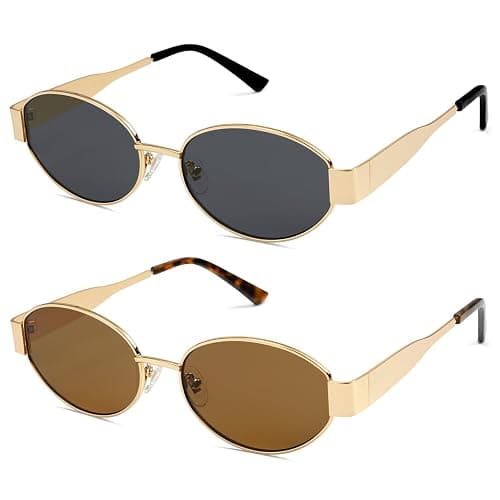 SOJOS Lunettes de soleil rétro Femmes Hommes Oval Metal Trendy Classic UV400 Protection Lunettes de soleil SJ1217 - Image 1