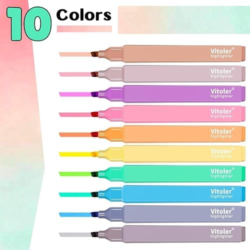 Vitoler 10Pcs Aesthetic Highlighters, Chisel Tip Marker Pens,Assorted Color Candy Highlighters,No Bleed Bible Highlighter,Cute Pastel Highlighter for Journaling Planner Notes School Supplies thumbnail 3