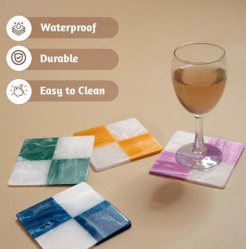 Folkulture Coasters Set of 4 | (4") Resin Drink Coaster for Coffee Table | Handmade Coasters for Drinks | Cute Cup Coaster Waterproof | Non Slip for Bar, Party, Housewarming Gifts thumbnail 6