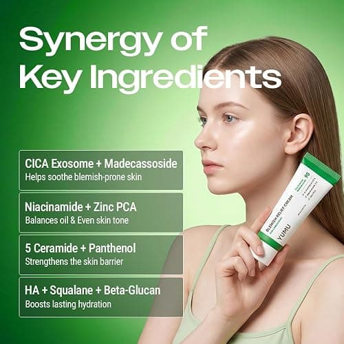 YUMU Cica Exosome Zinc Blemish Relief Cream, Face Moisturizer for Sensitive, Acne-Prone Skin, Lightweight, Breakouts, Barrier Repair, Hydration, Soothing, Oil-Free, Korean Skincare (80 ml/2.70 fl.oz.) thumbnail 3