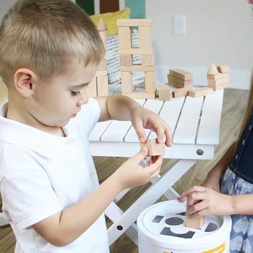 100 Pcs Wooden Blocks for Toddlers 1-3 Building Blocks for Kids - Natural thumbnail 6
