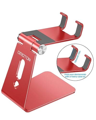 OMOTON Adjustable Cell Phone Stand, C2 Aluminum Desktop Phone Holder Dock Compatible with iPhone 15 14 13 Xs XR 8 Plus 7 6, Samsung Galaxy, Google Pixel, Android Phones, Red thumbnail 2
