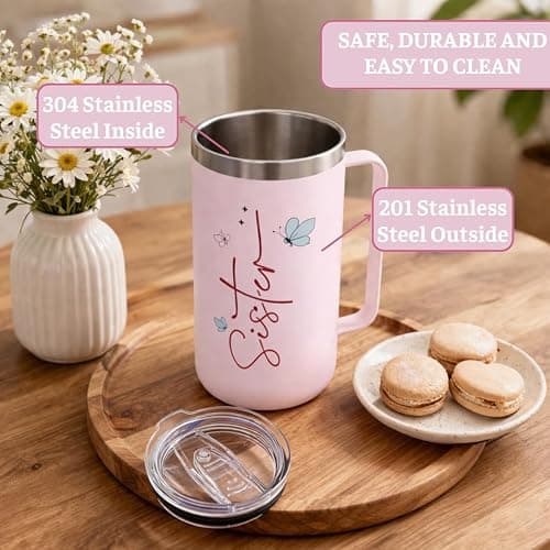 TSIMPLE Sisters Gifts From Sister, Birthday Gifts For Sister, 20oz Insulated Stainless Steel Coffee Mug With Colorful Lettering and Floral Design, Christian Gift For Women, Big Sis Gift thumbnail 5