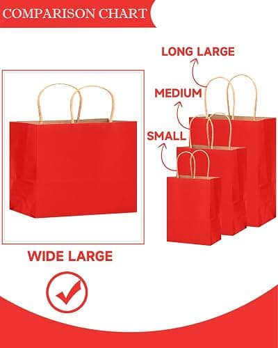 qiqee 13"x4.5"x10" Large Gift Bag with Handles Bulk 32PCS Gift Paper Bags Wine Red Bags Multiple Uses (Wide Large) thumbnail 6