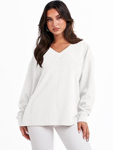 ANRABESS Oversized Long Sleeve Shirts for Women Off the Shoulder Sweatshirt Loose V Neck Tunic Tops High Low Sweater 2025 thumbnail 5