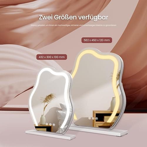 EMKE Hollywood Spiegel mit Beleuchtung, 3 Lichtfarben dimmbar, Schminkspiegel mit Beleuchtung, Schminktischspiegel mit Touch, 360 Grad Drehbar, asymmetrischer Spiegel 58x45cm (Weiß) thumbnail 7