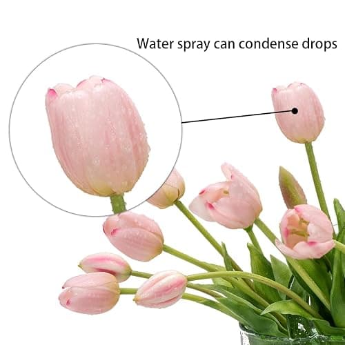 DUYONE 15pcs Artificial Tulips Flowers,Latex Bouquet, Fake Tulips for Office Wedding Party Home Kitchen Garden Decoration(Light Pink,15pcs) thumbnail 3