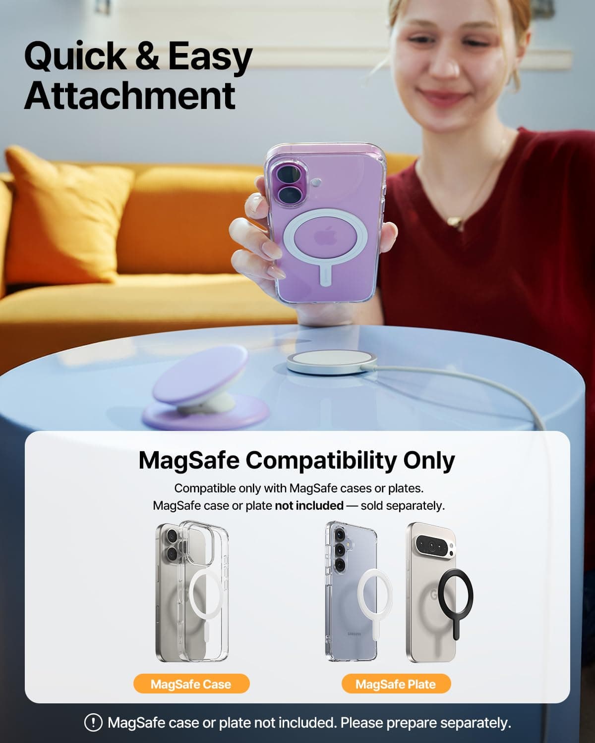 Sinjimoru for MagSafe Phone Grip, Soft Silicone Magnetic Finger Grip for iPhone 17/16/15/14/13, Comfortable One-Touch Holding, M-Tap Tok Black thumbnail 7