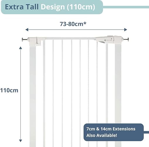 Venture Q-Fix 110 cm extra tall pressure fit pet safety gate and baby gate 73-80cm wide, 90° two way open, auto close stair gate for baby and pet - White - White Gate thumbnail 2