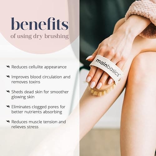 MainBasics Dry Brushing Body Brush for Lymphatic Drainage, Dry Skin, Cellulite, Blood Circulation with Exfoliating Natural Bristles for Flawless Skin thumbnail 3