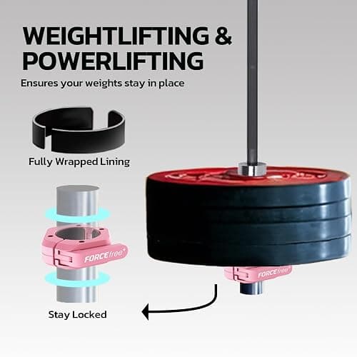 Forcefree+ Barbell Clips (Pair), Barbell Clamps, Quick Release Olympic Barbell Clamps with Anti Slip TPR Grip, Barbell Collars for Secure Weightlifting & Powerlifting thumbnail 4