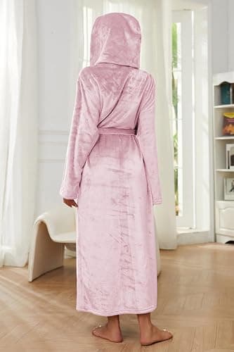 HEARTNICE Womens Long Hooded Robe, Soft Warm Fleece Bathrobes Full Length Plush House Coat thumbnail 2