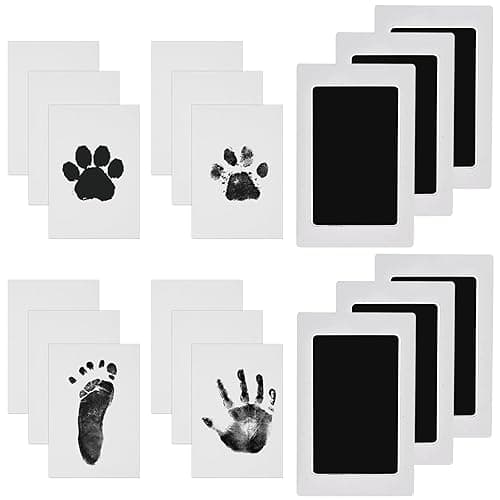 Nabance Fußabdruck Baby mit 6 Stempelkissen 12 Abdruckkarten Handabdruck Baby Pfotenabdruck Set Hund Katze Baby Abdruckset Sicher und Ungiftig Neugeborenen Geschenk 0-6 Monate