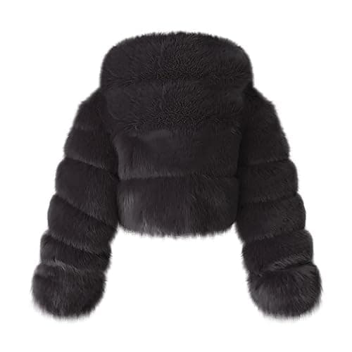 YRAETENM Womens Faux Fur Coat Trendy Zip Up Cropped Bubble Coats Long Sleeve Fleece Warm Short Winter Coats With Fuzzy Hoode thumbnail 4