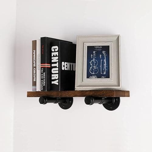Home TZH Wall Mounted Floating Shelves, Floating Shelves with Industrial Pipe Brackets Set of 2 Rustic Wood Storage Shelf for Bedroom Living Room Bathroom Kitchen Office and More (2, Brown) thumbnail 6