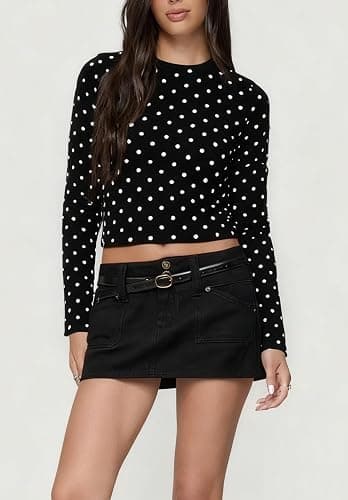 Seyumixi Polka Dot Top for Women Y2k Long Sleeve Crew Neck Shirt thumbnail 4
