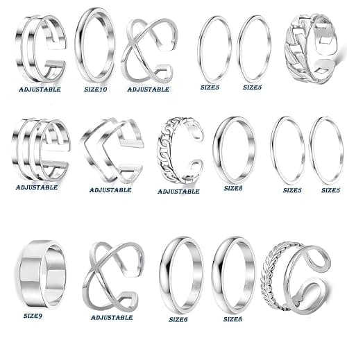 PINCHUAN 17PCS Silver Knuckle Rings for Women Stainless Steel Rings Set Midi Stackable Rings Simple Smooth Finger Rings Silver Adjustable Rings Jewelry Gift thumbnail 6