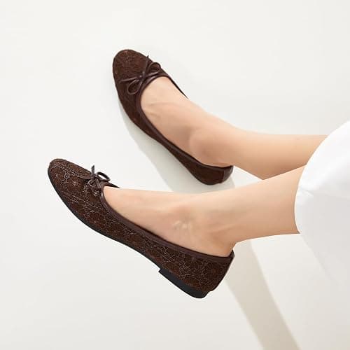 FINIWOR Womens Black Ballet Flats Shoes,Point Toe Shoes | comfortable dressy slip on casual flats with bow for women thumbnail 8