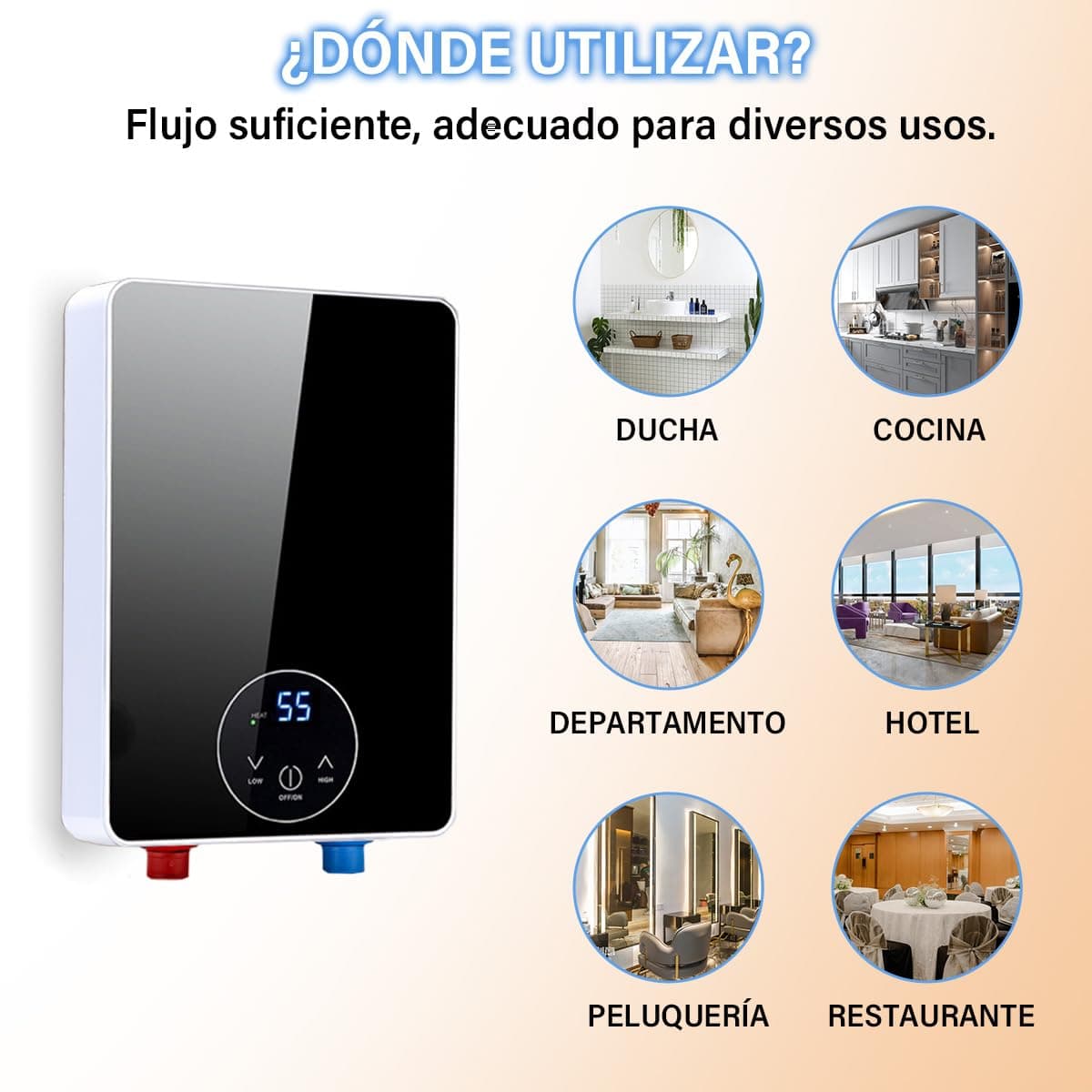 Calentador de Agua Electrico, Calentador de Agua Instantáneo con Rociador de Ducha, Temperatura Ajustable, Boiler Electrico para Hogar Agua Caliente, Calentador de Paso sin Tanque para Cocina Baño thumbnail 8