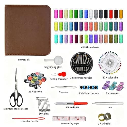 Obear Sewing Kit for Adults: 170 Pcs Sewing Supplies for Hand Mending Clothes, Emergency Repair for Home Travel Dorm, Brown (Gift for Mom, Grandma, Students) thumbnail 3