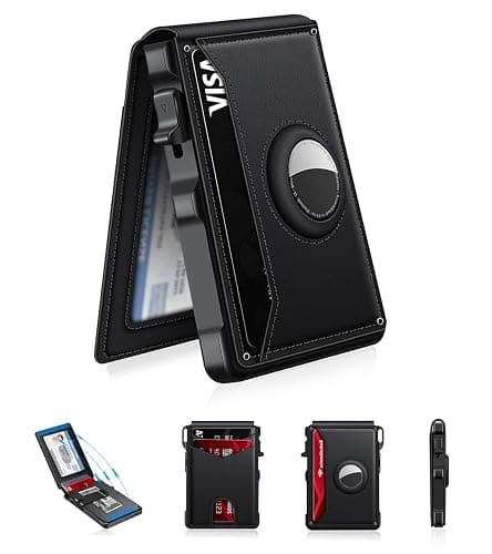 KIKVES Airtag Wallet for Men, Mens Smart Wallet for Air Tag RFID Blocking, Minimalist Bifold Pop Up Aluminum Credit Card Case Holder 12+ Cards with ID Window, Gift for Men, No Airtag Included, Black - Image 1