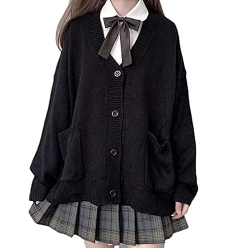 Preppy Aesthetic Clothes Cute Japanese School Sweater Kawaii Solid V-Neck Loose Knitted Cardigan JK Uniform Cosplay - Image 1