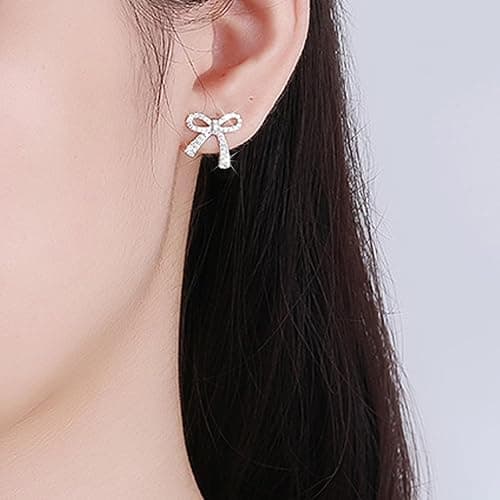 Bow Earrings for Women Trendy Sparkly Rhinestone Chain Tassel Earrings Cute Ribbon Stud Earring Daily Party Jewerly Gifts Christmas Stocking Stuffers thumbnail 3