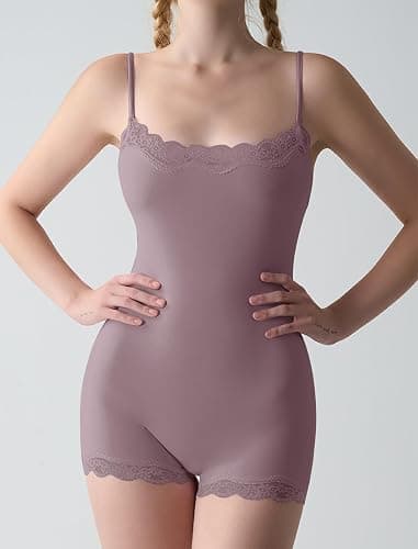 FYMNSI Women Lace Bodysuit Leotard Sleeveless Cami Spaghetti Strap Boyleg Body Suits One Piece Romper Tops Shapewear thumbnail 2