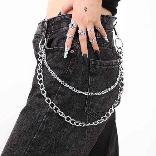 Bomine Hip Hop Pants Jean Chain Goth Punk Silver Trousers Chains Biker Heavy Thick Wallet Pocket Chains Silver Keychains Body Jewelry for Men and Women (Silver), 1 Count (Pack of 1) thumbnail 5