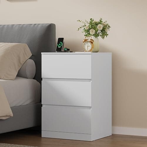 Nightstand Set of 2, 4 Drawers, 26" H with Hidden Drawer, Bedside Table with Charging Station, Modern Night Stand for Bedroom, White thumbnail 9