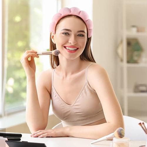 Spa Headbands for Women Skincare Headband Pink Makeup Headband for Washing Face Hair Headband and Wristband Valentine's Day Gifts for Women Teen Girl thumbnail 4