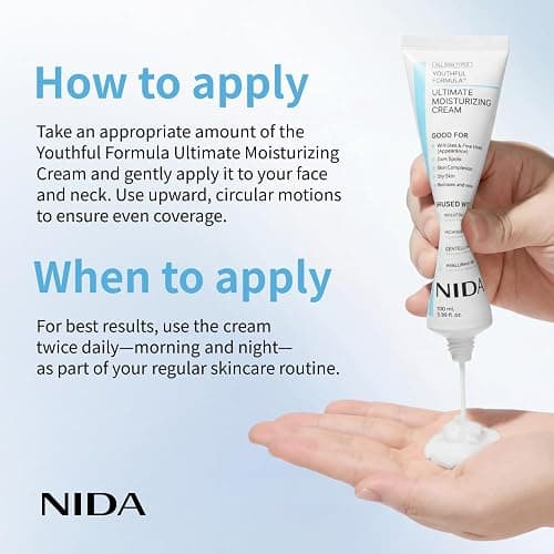 NIDA Youthful Formula™ Ultimate Moisturizing Cream | Centella Asiatica, Niacinamide, Hyaluronic Acid, Collagen | Wrinkles, Fine Lines, Dark Spots, Dry Skin, Redness | 3.38 fl. oz., 100ml (New Formula) thumbnail 5
