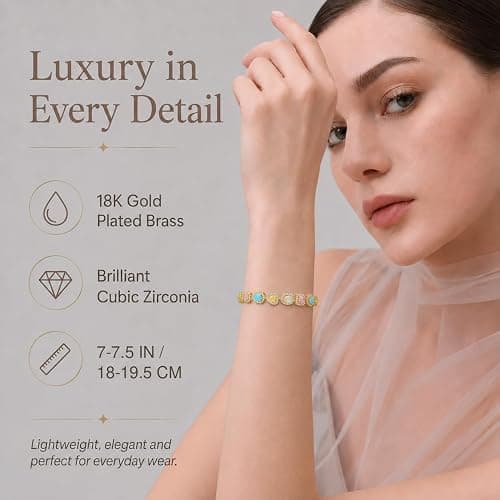 TLRCOXP 18K Gold Plated Tennis Bracelet for Women, Cubic Zirconia CZ Bangle | Heart, oval, square and pear-shaped colorful CZ stones, adjustable 7-7.5 in for Valentine's Day, weddings and bridal jewelry thumbnail 2