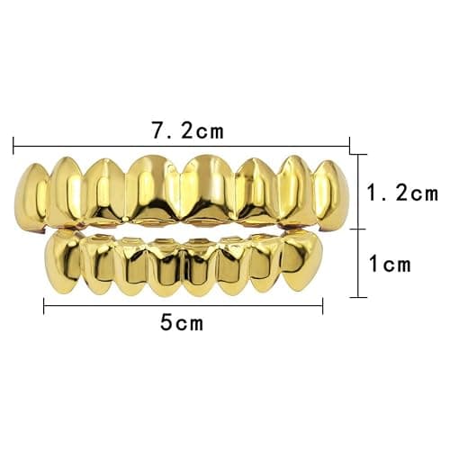 JINAO Grillz Teeth Men - Grills for Your Teeth 8 Top & Bottom Set, 18K Gold-Plated Brass Dental Grills with Molding Bars, Unisex Hip-Hop Rapper Costume Accessory thumbnail 3