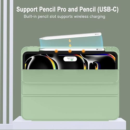 ZryXal iPad Pro 11 Inch Case (M5) 2025/ (M4) 2024 (Model: A2836/A2837/A3006), Trifold Stand Smart Cover with Pencil Holder and Soft TPU Back, Auto Wake/Sleep (Matcha Green) thumbnail 2