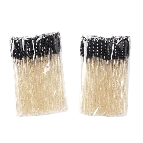 300 Pack Glitter Mascara Wands Disposable EyeLash Spoolie Brushes Makeup Applicator Eyelash Extension Tool Kit, Crystal Gold Handle Black Brush Head thumbnail 7