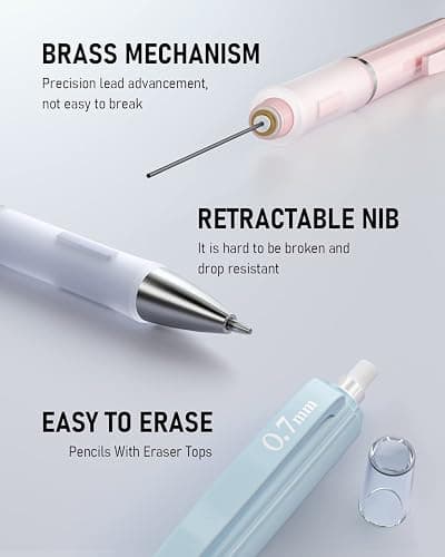 Nicpro 6PCS Pastel Mechanical Pencil Set, Cute Mechanical Pencils 0.5 mm & 0.7 mm & 0.9 mm with 360PCS HB Lead Refills, Eraser, Eraser Refill for Student Writing Drawing Sketching Drafting with Case thumbnail 6