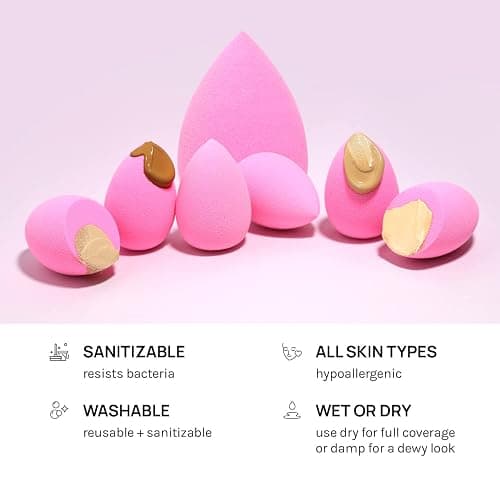 AOA STUDIO Collection MiNi Makeup Sponge Set Blender Latex Free and High-definition of 6 For Powder Cream Liquid, Super Soft Wonder Beauty Cosmetic 3 Tear Drop + Beveled Shape (Pink) thumbnail 5