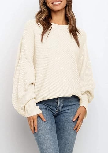 Mafulus Womens Oversized Sweater Fall Winter Slouchy Pullover Jumper Tops | Crewneck,Batwing Sweaters Puff Long Sleeve,Cable,Ladies,Chunky,Knit,Tunic,Warm,Soft Sweaters thumbnail 2