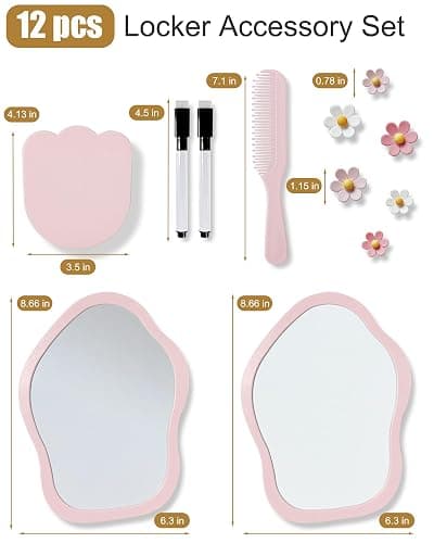 KEYDUACU 12 pcs Girls Pink Locker Accessories, Locker Decorations Including Mirrors, whiteboards, Magnets and organizing Supplies. Ideal for Back-to-School Essentials and The Office (12 pcs-Pink) thumbnail 6