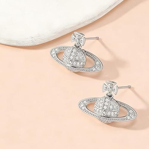 DEYOUM Saturn Planet Earrings Necklace Set for Women Trendy Aesthetic Rhinestone Cubic Zircon Space Saturn Planet Pendant Earrings Necklace Party Holiday Wedding Jewelry Gift Set thumbnail 6